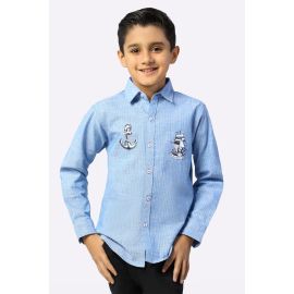 Blue Stipe Textured Boys Shirt