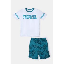 Turquoise Tropical Leafs Boys Combo