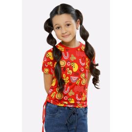 Red Graphic Printed Girls T-Shirt
