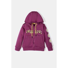 Dark Purple Printed Girls Hoodie