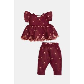 Maroon Embroidered Infant 2PC