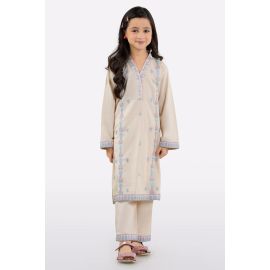 Beige Embroidered Girls 2PC