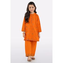 Orange Embroidered Girls Kurti