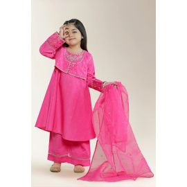 Embroidered Cotton Pink Girls 3PC