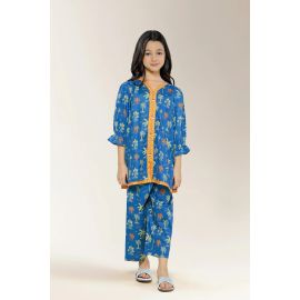 Printed Cotton Dobby Blue Girls 2PC