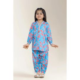 Printed Cambric Blue Girls 2PC