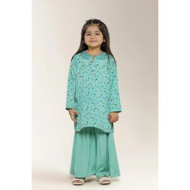 Printed Silk Green Girls 2PC