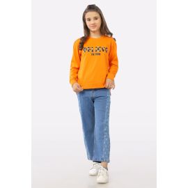 Orange Embroidered Girls Sweatshirt