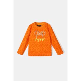 Orange Printed Girls Sweatshirt