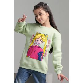 Light Green Graphic Girls Sweatshirt