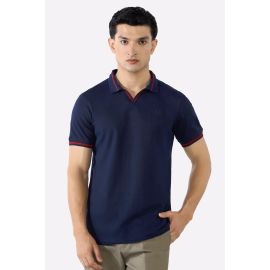 Navy Blue Solid Collar Lycra Polo