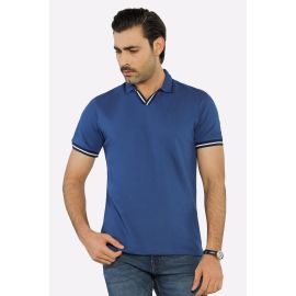 Blue Jacquard Collar Polo