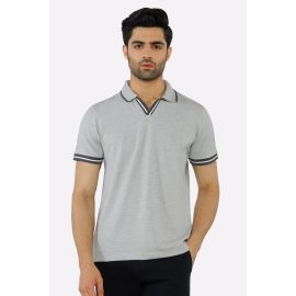 Heather Grey Jacquard Collar Polo