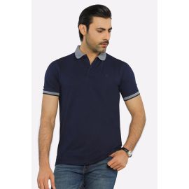 Navy Blue Jacquard Collar Polo