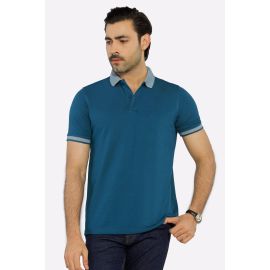 Teal Jacquard Collar Polo