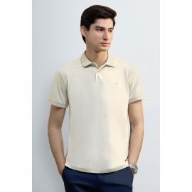 Beige Solid Collar Polo