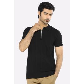 Black Flat Knit Polo