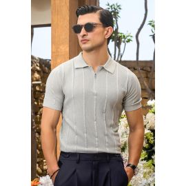 Grey Flat Knit Polo
