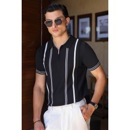 Black Flat Knit Polo