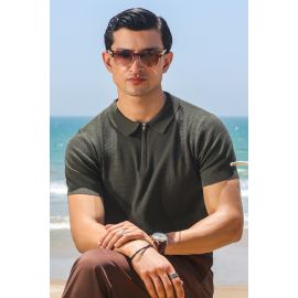 Green Flat Knit Polo