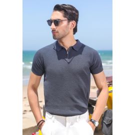Grey Flat Knit Polo