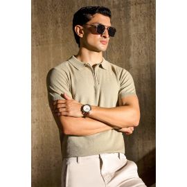 Olive Flat Knit Polo