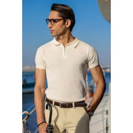 White Flat Knit Polo