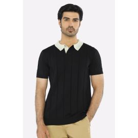 Black Flat Knit Polo