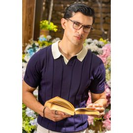 Blue Flat Knit Polo
