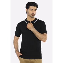Black Flat Knit Polo