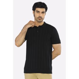 Black Flat Knit Polo