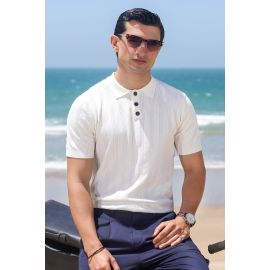 White Flat Knit Polo