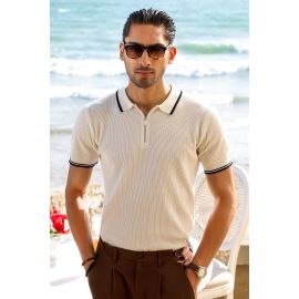 White Flat Knit Polo