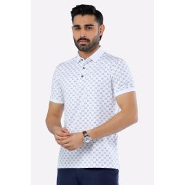 White Printed Polo