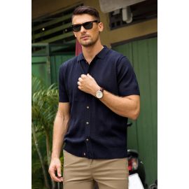 Men's Navy Flat Knit Short Sleeve Shirt