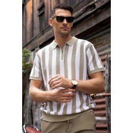 Men's Fawn Striped Flat Knit Polo