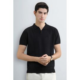 Men's Black Flat Knit Polo
