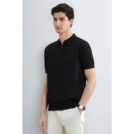 Black Knitted Polo with Quarter-Zip Collar
