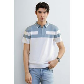 White Striped Zipper Polo Shirt
