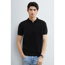 Black Knitted Short Sleeve Polo Shirt