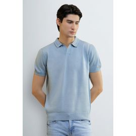Light Blue Knitted Short Sleeve Polo Shirt