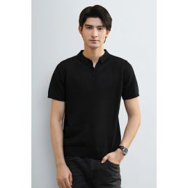 Black Knitted Polo Shirt