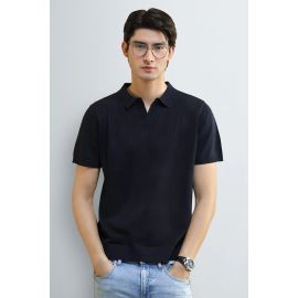 Navy Blue Knitted Polo Shirt