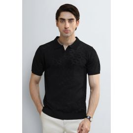 Black Jacquard Collar Polo