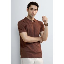 Brown Jacquard Collar Polo