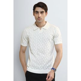 Cream Jacquard Collar Polo