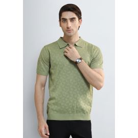 L-Green Jacquard Collar Polo