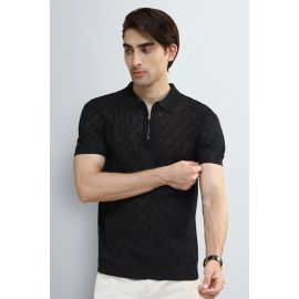 Black Jacquard Collar Polo