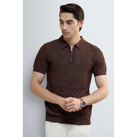 Brown Jacquard Collar Polo