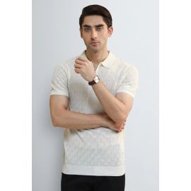Cream Jacquard Collar Polo